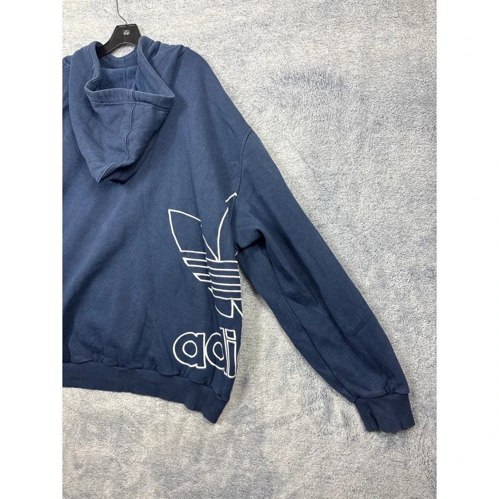 Adidas Mens 3XL Navy Hoodie Oversized Trefoil Big Logo Streetwear Sweatshirt